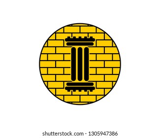 yellow circle bricks pillar logo icon design 2