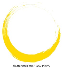 Yellow circle brush stroke vector isolated on white background. Yellow enso zen circle brush stroke. For stamp, seal, ink and paintbrush design template. Grunge hand drawn circle shape, vector