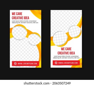 Yellow circle Business Roll Up Banner flat design template ,Abstract Geometric vertical banner Vector illustration set, presentation brochure flyer. Space for photo collage