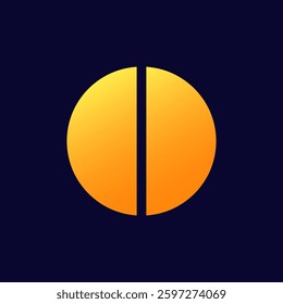 A yellow circle with a central line divides the shape symmetrically, creating a minimalist look.