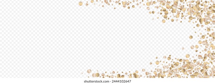 Yellow Circle Falling Panoramic Transparent Background. Bright Sparkle Wallpaper. Golden Glow Shiny Backdrop. Shine Luxury Pattern.