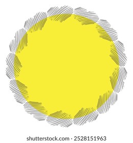 Yellow circle frame made of black doodle hearts