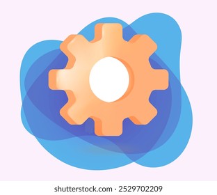 Engrenagem de círculo amarelo com dentes ícone 3D. Cogwheel metal como parte do motor de máquina ou equipamento técnico ilustração vetor 3D. SEO, ferramenta para engenharia, conceito de tecnologia