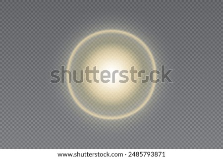 A yellow circle halo or transparent spot light placed on the wall. Front view of a flashlight beam with uneven illumination. Shadow vector illustration