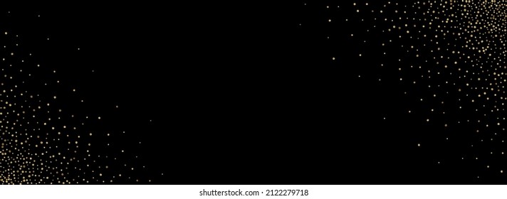 Yellow Circle Holiday Vector Panoramic Black Background. Effect Confetti Backdrop. Golden Shine Christmas Background. Glow Bright Banner.