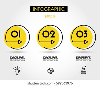 yellow circle infographic three options, linear concept