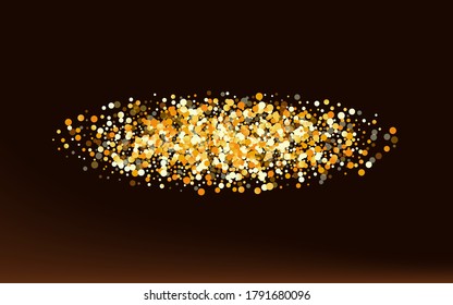 El Círculo Amarillo Aisló El Fondo Oscuro Marrón. Rich Confetti Backdrop. El oro resplandece el fondo de la Navidad. Invitación de Bridal Bridal Bridal.