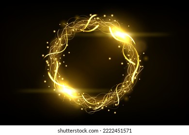 Anillo de relámpago de círculo amarillo con efecto de chispa. Ilustración de vectores de pantalla ancha
