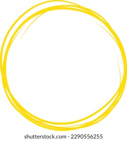 Yellow circle line hand drawn. Highlight hand drawing circle isolated on background. Round handwritten circle. For marking text, note, mark icon, number, marker pen, pencil and text check, vector