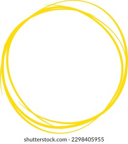 Línea de círculo amarillo dibujada a mano. Resaltar el círculo de dibujo a mano aislado en el fondo. Círculo redondo escrito a mano. Para marcar texto, nota, icono de marca, número, lápiz de marcadores, revisión de lápiz y texto, vector