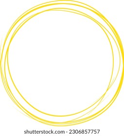 Yellow circle line hand drawn. Highlight hand drawing circle isolated on background. Round handwritten circle. For marking text, note, mark icon, number, marker pen, pencil and text check, vector