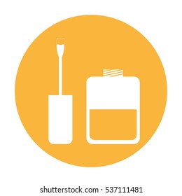 yellow circle with nail lacquer icon over white background. vector illustration