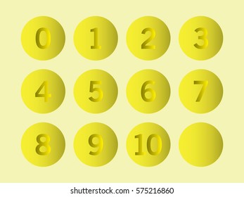 Yellow circle with numbers 0 to 10 inside on light yellow background
