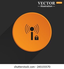 Yellow circle on a black background with a shadow, Wireless network access is closed, locked, vector illustration, EPS 10