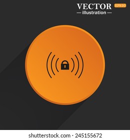 Yellow circle on a black background with a shadow, Wireless network access is closed, locked, vector illustration, EPS 10