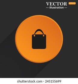 Yellow circle on a black background with a shadow, Shopping basket, bag, vector illustration, EPS 10