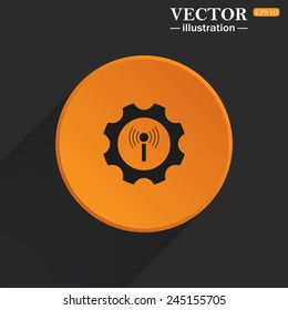Yellow circle on a black background with a shadow, Toothed setting controls via wi-fi network, vector illustration, EPS 10