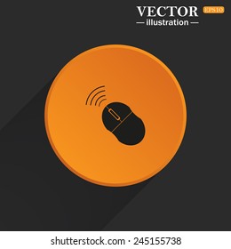 Yellow circle on a black background with a shadow, Wireless mouse, vector illustration, EPS 10