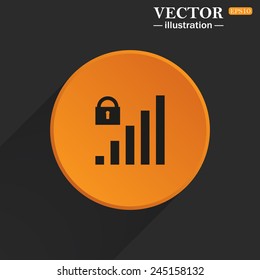 Yellow circle on a black background with a shadow, signal strength indicator, closed access , vector illustration, EPS 10