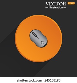 Yellow circle on a black background with a shadow, realistic wireless mouse, vector illustration, EPS 10