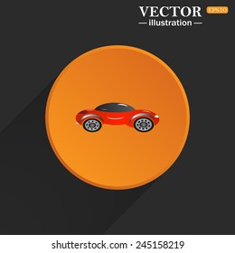 Yellow circle on a black background with a shadow, red car , vector illustration, EPS 10