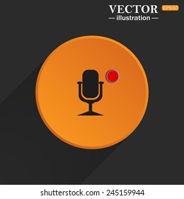 Yellow circle on a black background with a shadow, Microphone. Voice recording, vector illustration, EPS 10