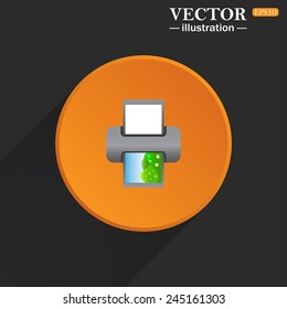 Yellow circle on a black background with a shadow, color photo printer, vector illustration, EPS 10