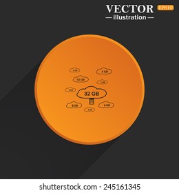 Yellow circle on a black background with a shadow, collection of cloud storage , vector illustration, EPS 10