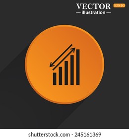 Yellow circle on a black background with a shadow, chart with green and red arrows, vector illustration, EPS 10