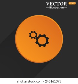 Yellow circle on a black background with a shadow, Cog Settings , vector illustration, EPS 10