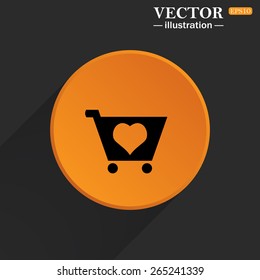 Yellow circle on a black background with a shadow.   Favorite products. Favorite purchase. Heart.  put in shopping cart , vector illustration, EPS 10