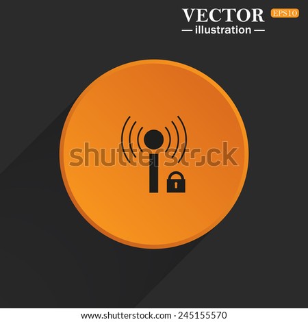 Yellow circle on a black background with a shadow, Wireless network access is closed, locked, vector illustration, EPS 10