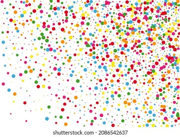 Yellow Circle Paper Background. Confetti Falling Texture. Orange Event Round. Multicolored Random Dot Illustration.
