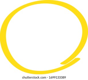 Dibujo de la pluma de círculo amarillo. Resalte el círculo dibujado a mano aislado sobre fondo blanco. Círculo amarillo manuscrito. Para la revisión de marcadores, lápiz, logotipo y texto. Ilustración del vector