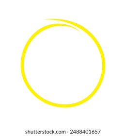 Yellow circle pen draw. Highlight hand drawing yellow circle isolated on white background. Handwritten circle, for marking text, numbers, marker pen, pencil, logo and text check, vector illustration.