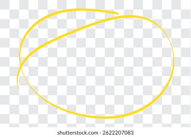 Dibujo de pluma de círculo amarillo. Resalte el círculo amarillo dibujado a mano aislado en el fondo blanco. Círculo amarillo manuscrito para marcador, pluma, lápiz, logotipo y verificación de texto.