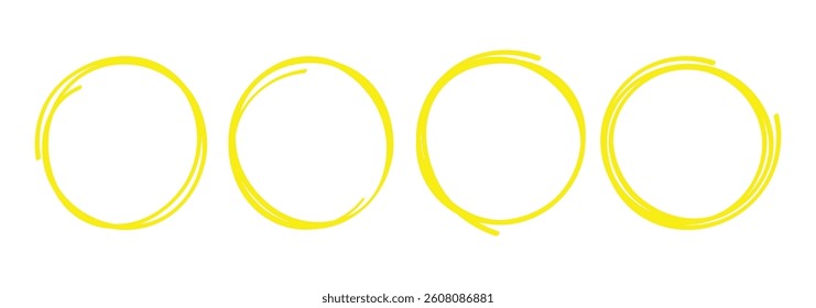 Yellow circle pen draw set vector illustration