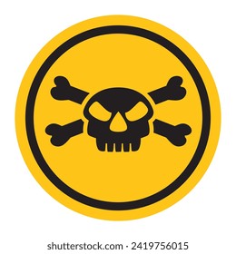Yellow circle with skeleton.Danger sign poison, toxic, chemical and electricity yellow.Hazard icon. Isolated on white background.Hand drawn vector illustration. 