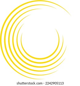 Líneas de velocidad de círculo amarillo aisladas. Líneas de velocidad abstractas en forma de círculo, vector. Para el arte geométrico, diseño de elementos, logotipo, materiales de impresión y plantilla de carteles. Resumen de las líneas de velocidad de los círculos de fondo