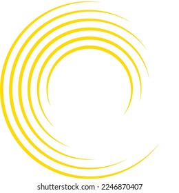 Yellow circle speed lines isolated. Abstract speed lines in circle form, vector. For geometric art, elements design, logo, print materials and placard template. Abstract speed lines circles background