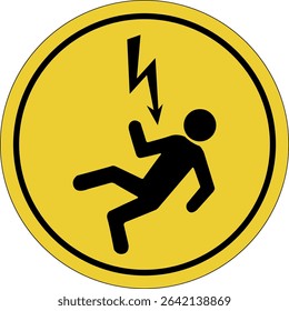 Yellow circle sticker. High voltage. Warning icon.