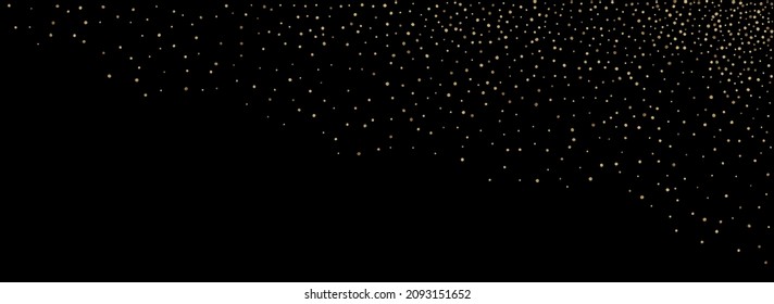 Yellow Circle Transparent Vector Panoramic Black Background. Rich Sparkle Postcard. Golden Glow Abstract Design. Shine Falling Background.