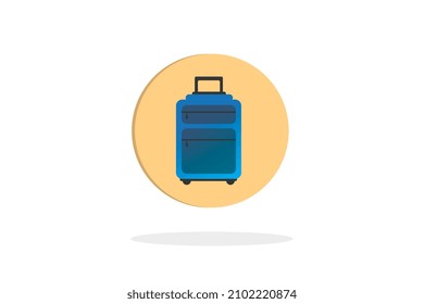 In a yellow circle travel suitcase with shadow below on a white background, sales icon, modern illustration, vector size.