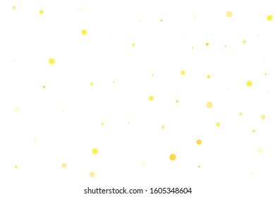 Yellow circles confetti falling on transparent background. Round, dot vector background. Abstract colorful confetti flying in the air. Vector holiday illustration with circles confetti.