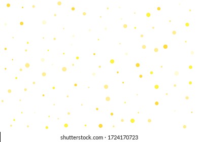 Yellow circles confetti falling on transparent background. Round, dot vector background. Abstract colorful confetti flying in the air. Vector holiday illustration with circles confetti.