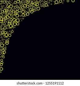 Yellow circles on a black background. Flying confetti. The contour of intersecting circles.