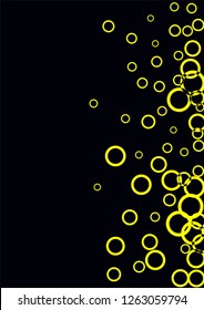Yellow circles on a black background. Flying confetti. The contour of intersecting circles.