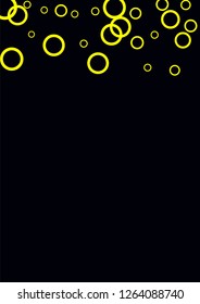 Yellow circles on a black background. Flying confetti. The contour of intersecting circles.
