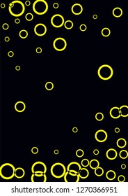 Yellow circles on a black background. Flying confetti. The contour of intersecting circles.