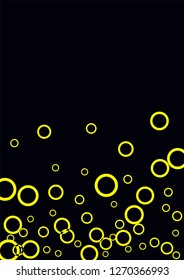 Yellow circles on a black background. Flying confetti. The contour of intersecting circles.
